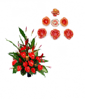 Red Flowers  with Diyas and Rangoli Gifts toHBR Layout,  to HBR Layout same day delivery
