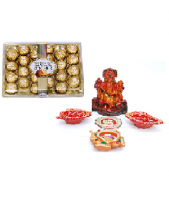 Precious Diya and Lord Ganesha Set with Ferrero Rocher 24 pc Gifts toMylapore,  to Mylapore same day delivery