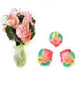 Pink Paradise with Colorful and Artistic Diya Set Gifts toHSR Layout, Combinations to HSR Layout same day delivery