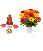 Precious Diya and Lord Ganesha Set with Cherry Day Gifts toCV Raman Nagar,  to CV Raman Nagar same day delivery