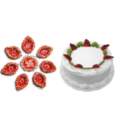 Ethnic Diyas and Vanilla Cake 1kg cake Gifts toHSR Layout, Combinations to HSR Layout same day delivery