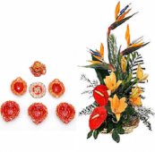 Tropical Arrangement with Diyas and Rangoli Gifts toMylapore,  to Mylapore same day delivery
