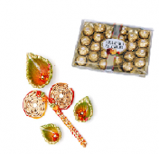 Ferrero Rocher 24 pc with Rangoli and Diya Set Gifts toAshok Nagar, Combinations to Ashok Nagar same day delivery