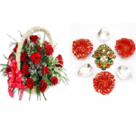 Red Roses and Stunning Rangoli with Diyas Gifts toPuruswalkam,  to Puruswalkam same day delivery