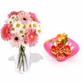 Pink and white gerberas and Beautiful Earthen Diya Set Gifts toCox Town, Combinations to Cox Town same day delivery