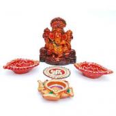 Precious Diya and Lord Ganesha Set Gifts tomumbai, Diyas to mumbai same day delivery