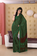 Bold bottle green printed georgette saree Gifts toAustin Town, sarees to Austin Town same day delivery